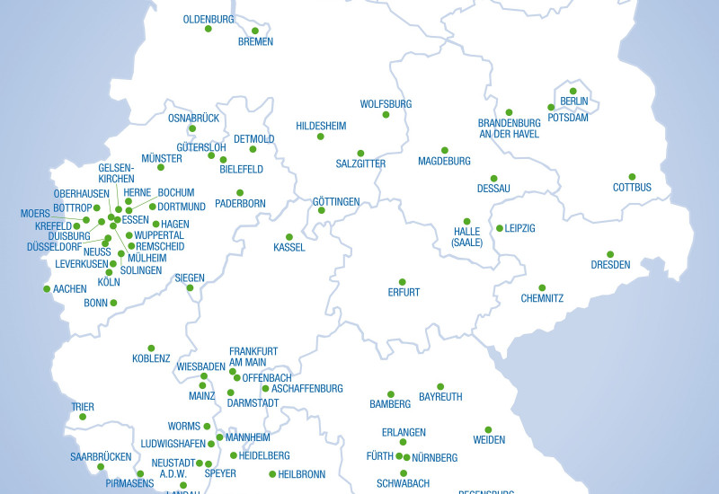 Deutschlandkarte mit den 90 teilnehmenden Städten