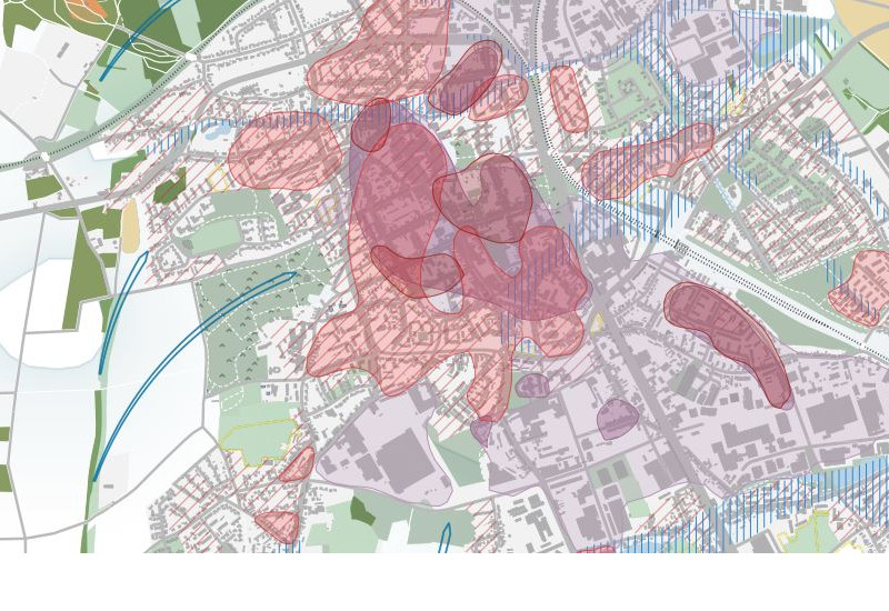 Hot-Spot-Karte: Kartenausschnitt Stadt Viersen mit roten rundförmigen Markierungen der Hotspots.